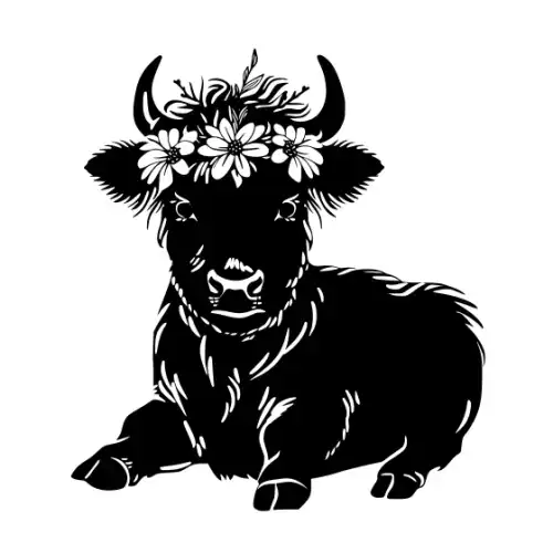 Baby Cow Highland Silhouette SVG Design | SVG Files for Cricut & Print
