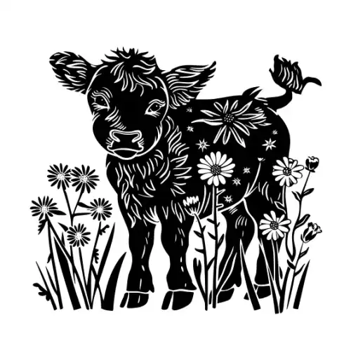 Baby Cow Highland Silhouette SVG Design | SVG Files for Cricut & Print
