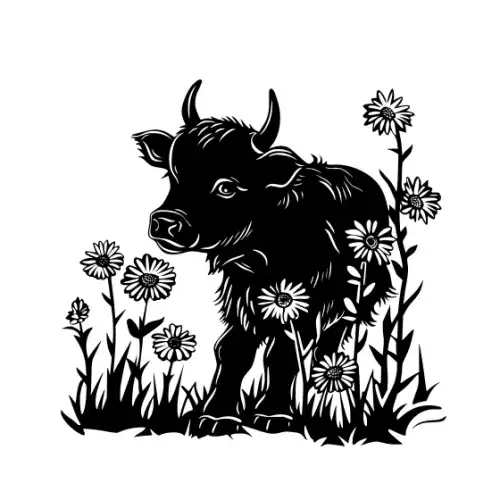 Baby Cow Highland Silhouette SVG Design | SVG Files for Cricut & Print