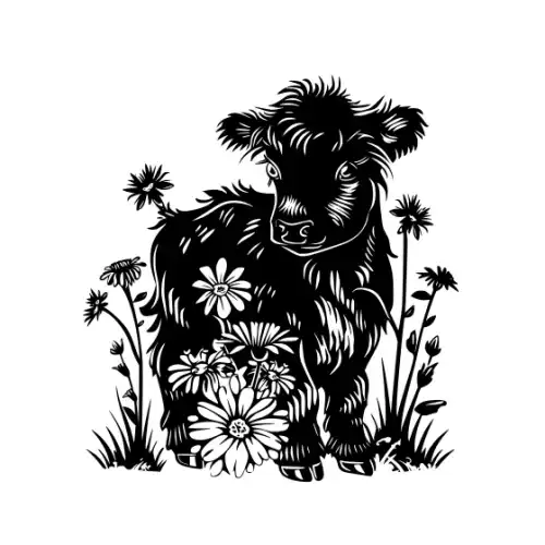 Baby Cow Highland Silhouette SVG Design | SVG Files for Cricut & Print