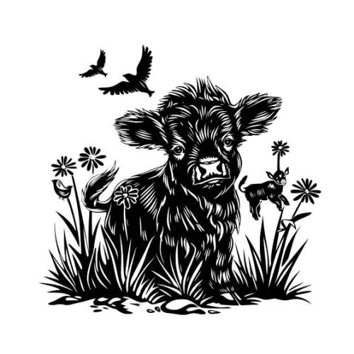 Baby Cow Highland Silhouette SVG Design | SVG Files for Cricut & Print