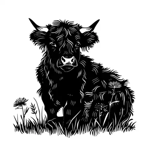 Baby Cow Highland Silhouette SVG Design | SVG Files for Cricut & Print