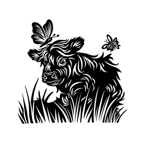Baby Cow Highland Silhouette SVG Design | SVG Files for Cricut & Print