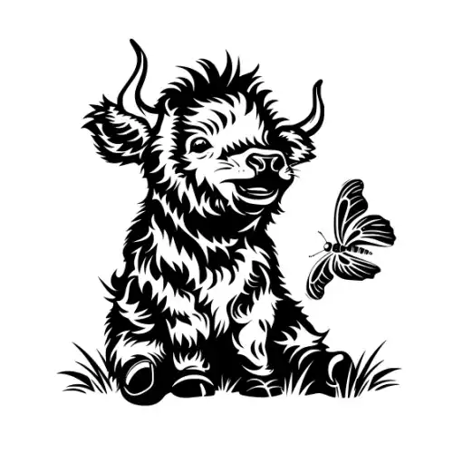 Baby Cow Highland Silhouette SVG Design | SVG Files for Cricut & Print