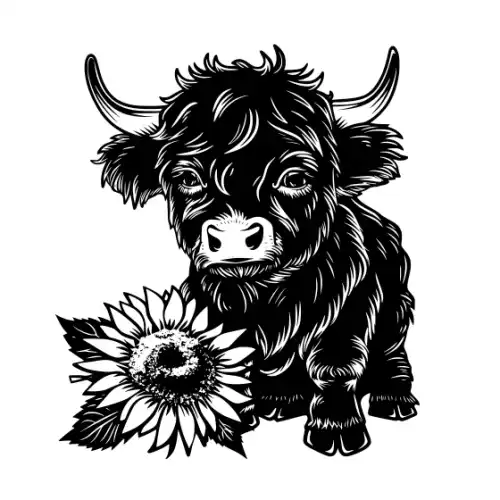 Baby Cow Highland Silhouette SVG Design | SVG Files for Cricut & Print