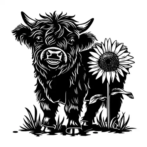 Baby Cow Highland Silhouette SVG Design | SVG Files for Cricut & Print