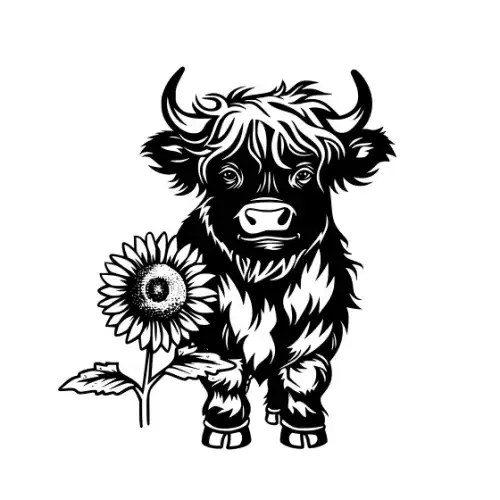 Baby Cow Highland Silhouette SVG Design | SVG Files for Cricut & Print