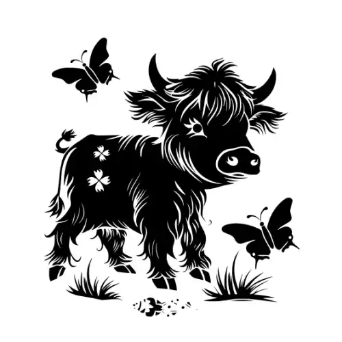 Baby Cow Highland Silhouette SVG Design | SVG Files for Cricut & Print