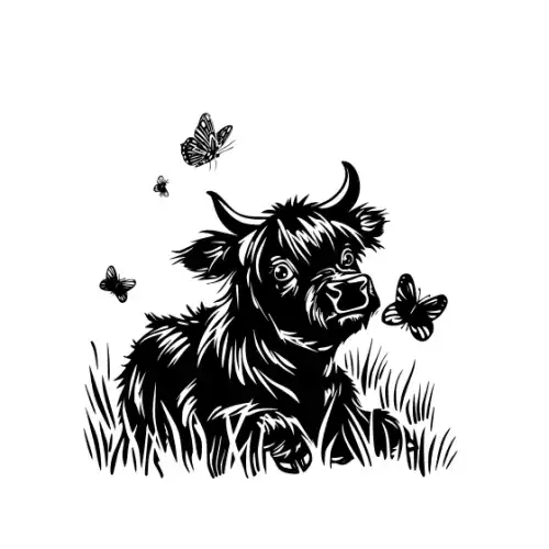 Baby Cow Highland Silhouette SVG Design | SVG Files for Cricut & Print