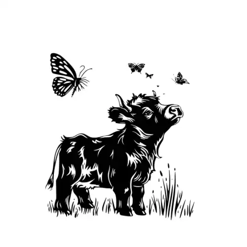 Baby Cow Highland Silhouette SVG Design | SVG Files for Cricut & Print